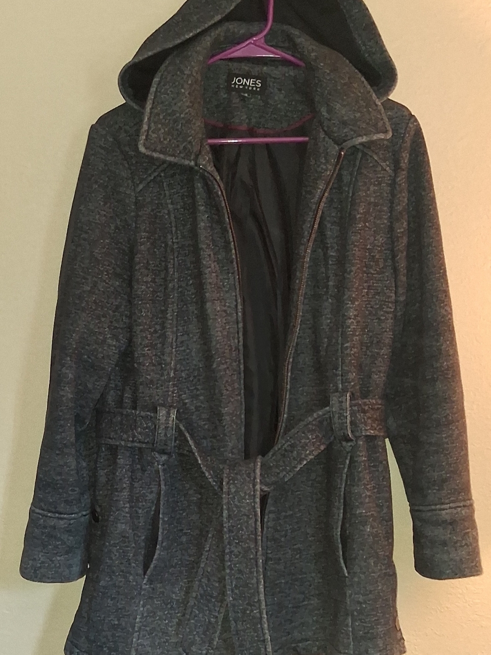 Jones New York Gray Hooded Trench Coat with Belt